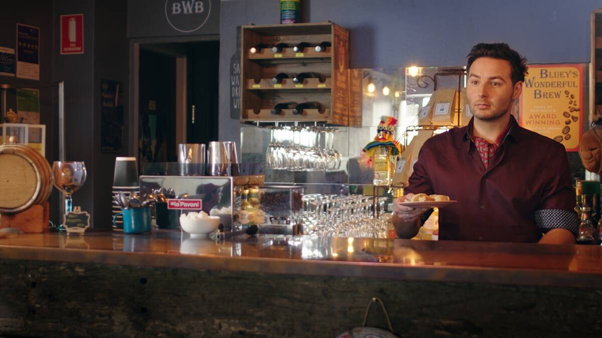 Dark Noise character Bluey - a scene shot in Bazz's Whine Bar in Windsor Mall. Picture by Main Course Films